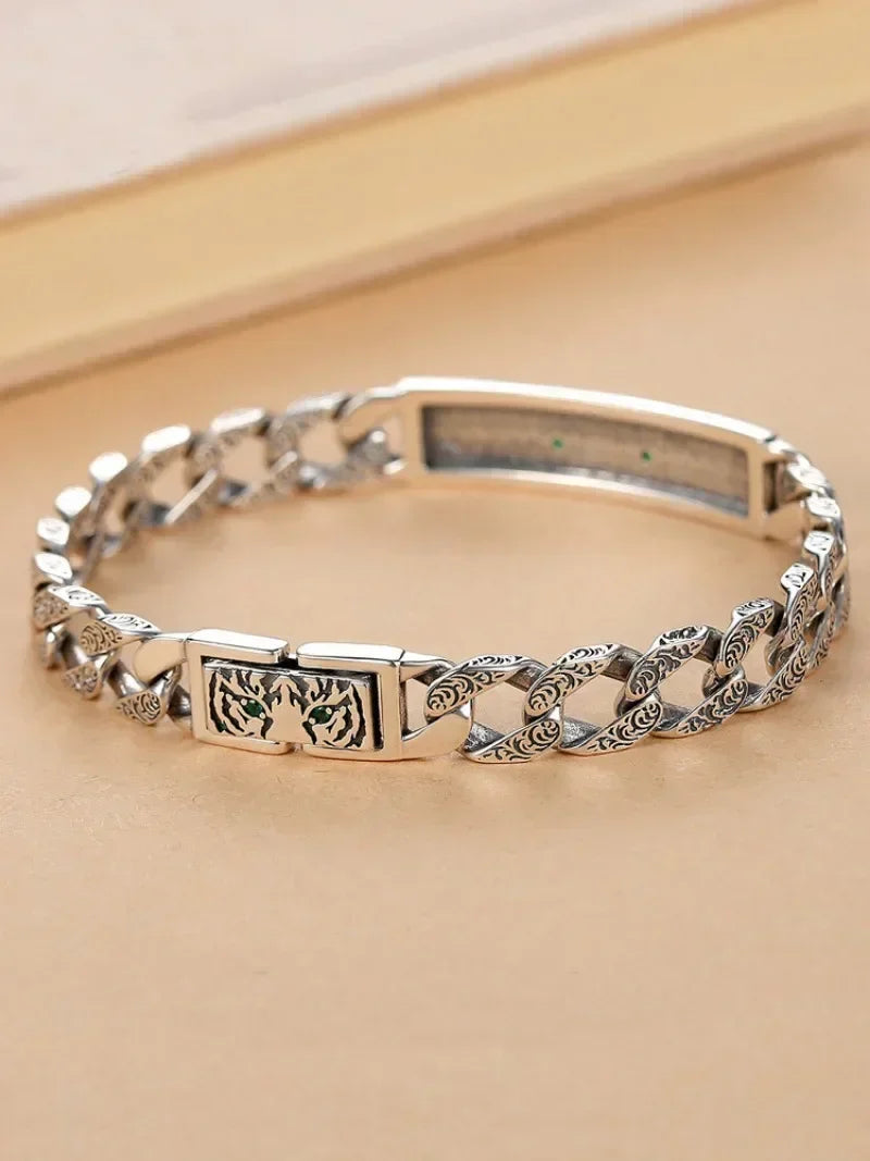 Pulseira masculina Tigre banhado a prata